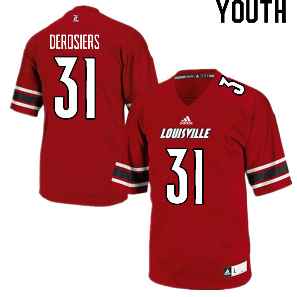 Youth #31 Gregory DeRosiers Louisville Cardinals College Football Jerseys Sale-Red - Click Image to Close